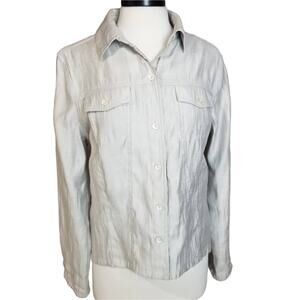 Croft & Barrow Shirt Womens Medium Button up Top Jacket in Silver